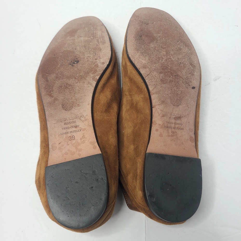 Aquazzura Firenze Flamingo Embroidered Suede Loafers Flats Brown Size 39 - Picture 8 of 9